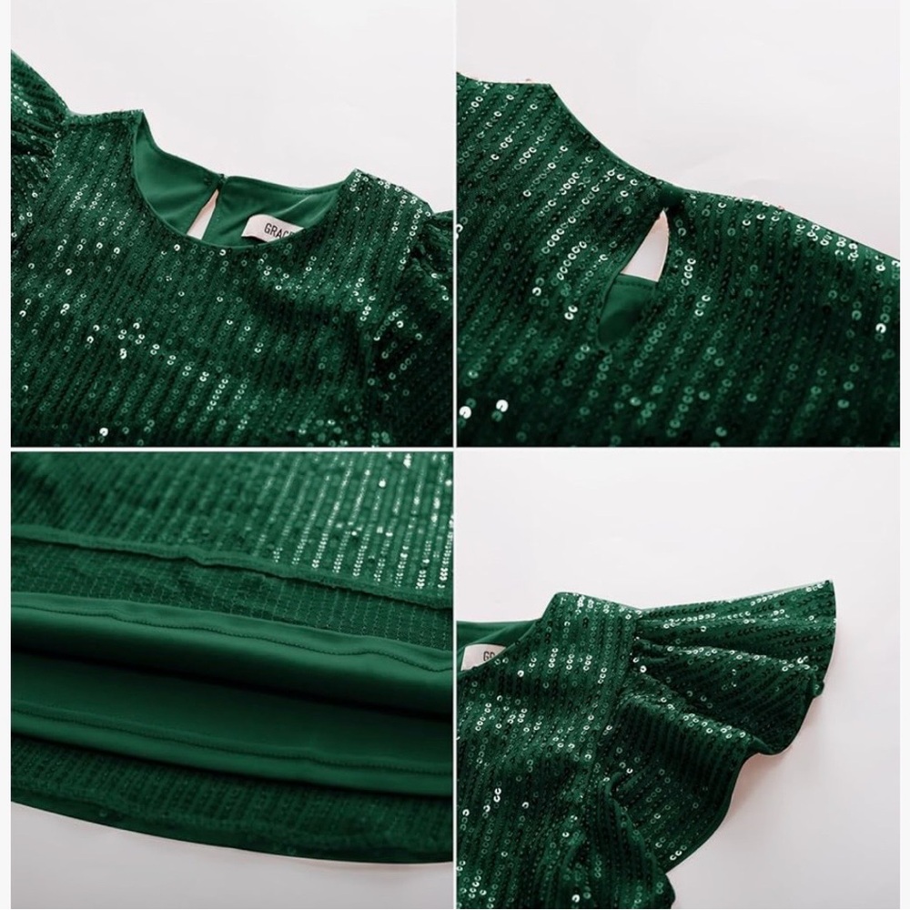 GRACE KARIN Girls Sequin Dress Short Flutter Sleeve Flare Silhouette Mini 7Y - Picture 6 of 7